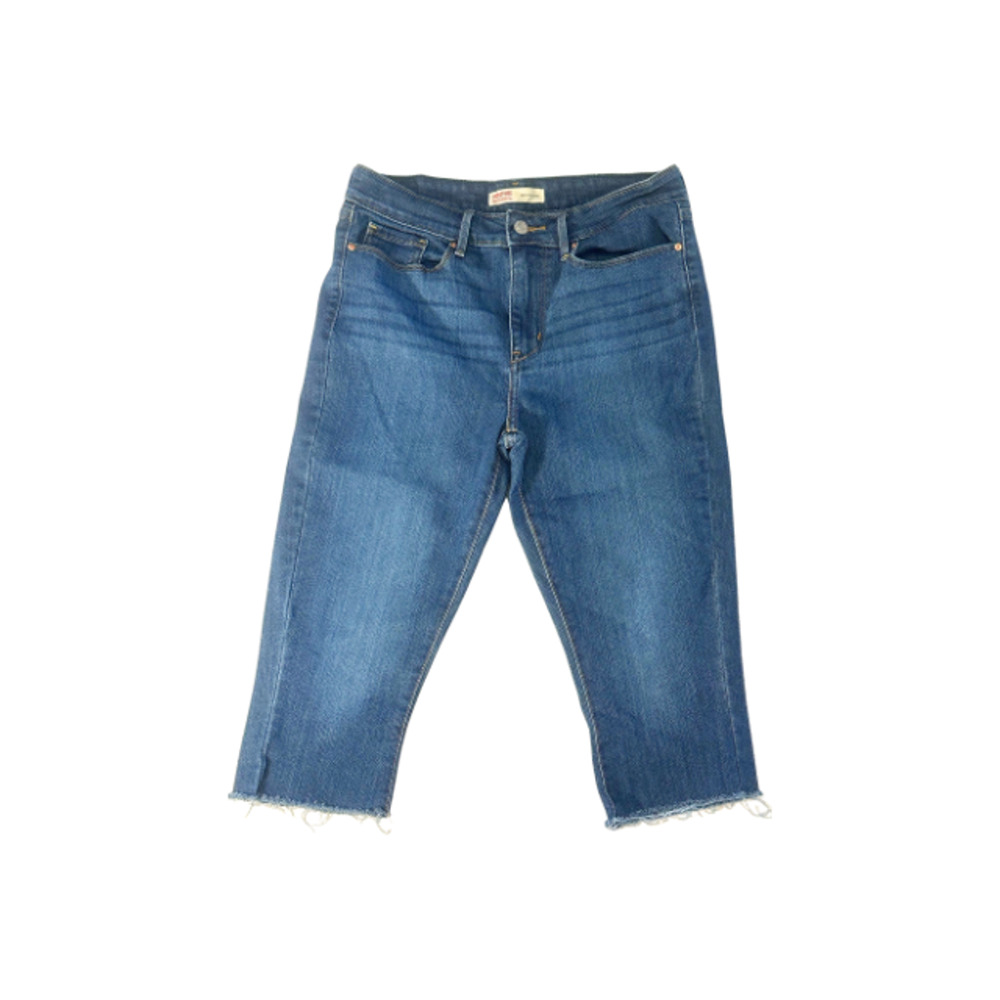 Levi Strauss Signature 6/W28 Capri Jeans Mid-Rise Stretch Frayed Hem Denim Blue